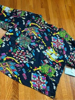 Vintage Black Short Sleeve Board Game Graphic Retro 80s Blouse NWT